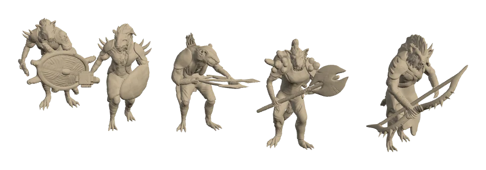 Five gnolls of the Ambush Pack: three melee fighters and two archers